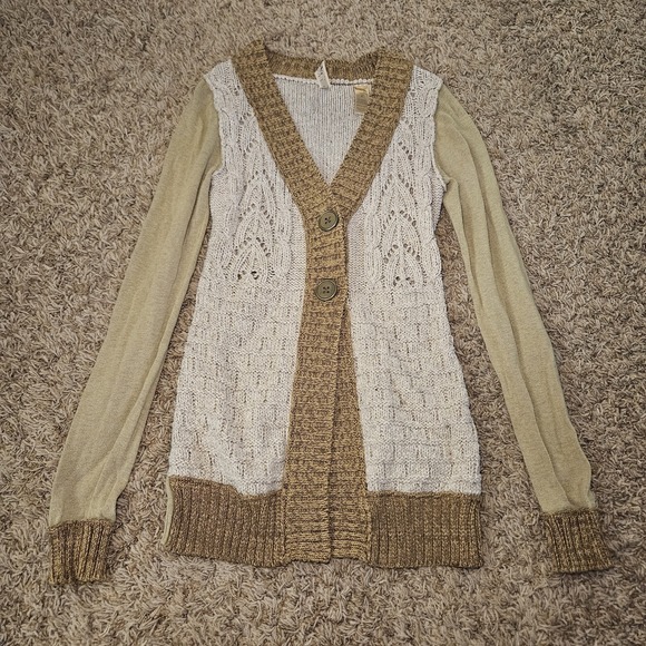 BKE Sweaters - BKE Long‎ Length V-Neck Cardigan Sweater Women's Size S Beige Green Cream